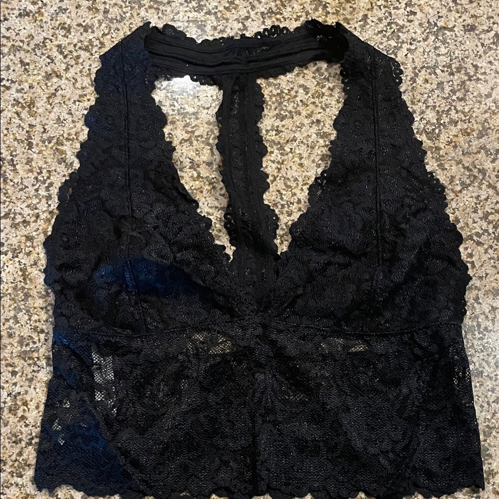 Free People Lace Halter Bralette in Black